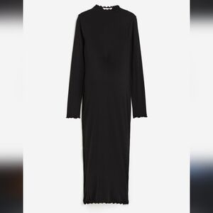Women's H&M Mama Maternity ribbed mock neck long sleeve midi dress, L, black
